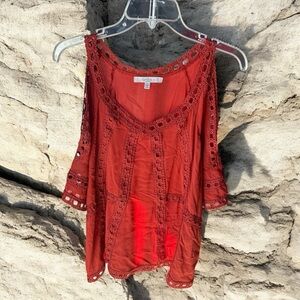 Rust Lace Open Shoulder Blouse